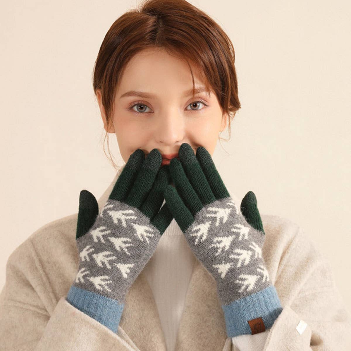 CONTRAST COLOR WOOL KNITTED JACQUARD WARM GLOVES_CWMM2879