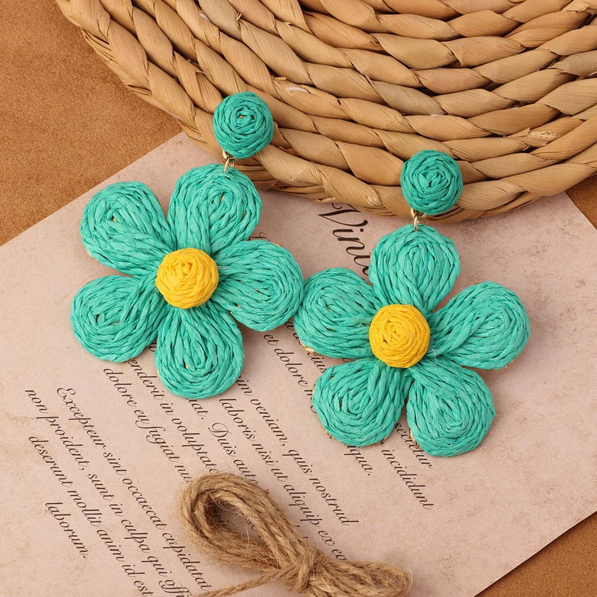 NEW VINTAGE SIMIAN GRASS VINE WOVEN EARRINGS_CWAJE4011