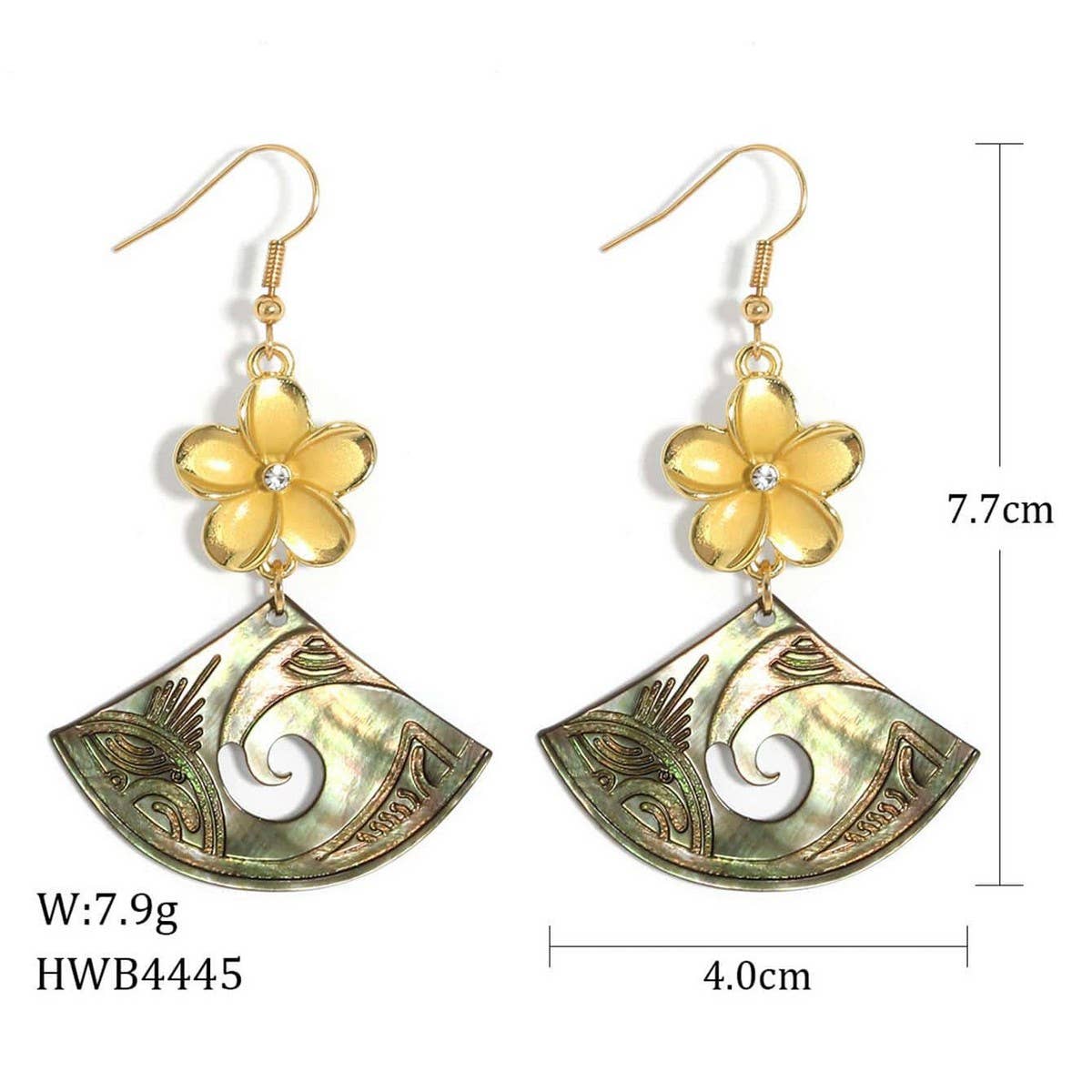 Womens Plumeria Long Fan-Shaped Earrings_Cwmm4272