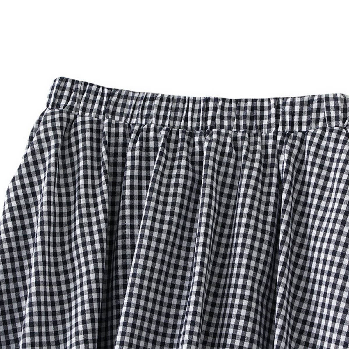 PLAID HIGH WAIST A LINE LANTERN MIDI SKIRT_CWBMS0364