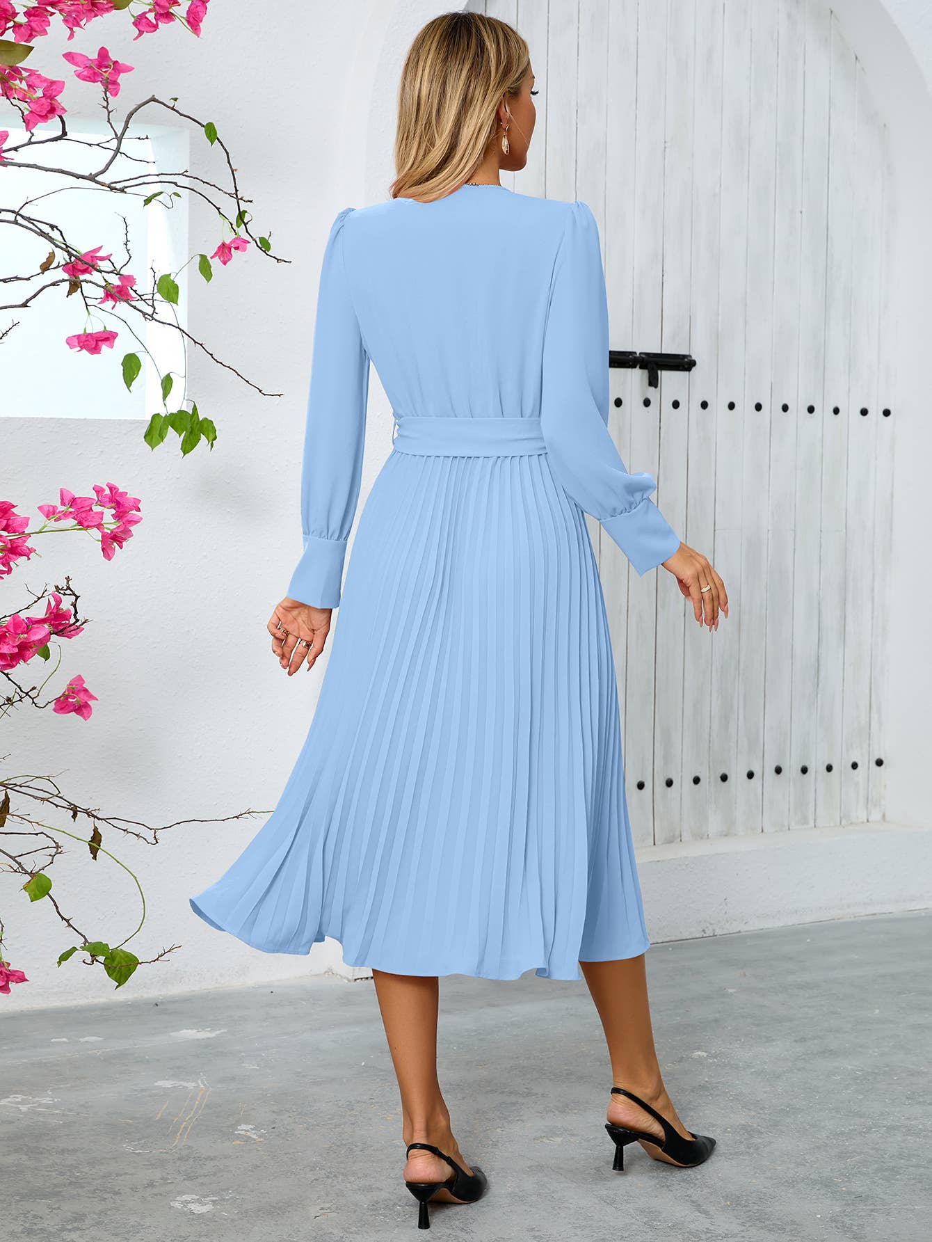 V-Neck Fashion,Slimming Elegant Pleated Dress