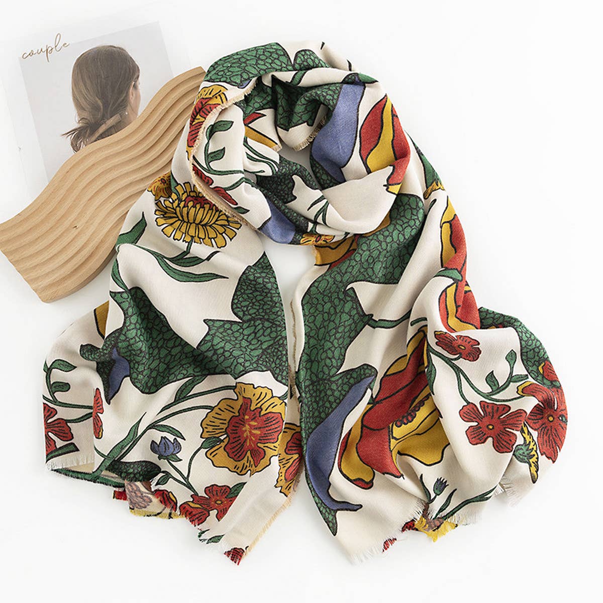 Retro Clip-On Large Flower Warm Short Beard Scarf_Cwasc0487