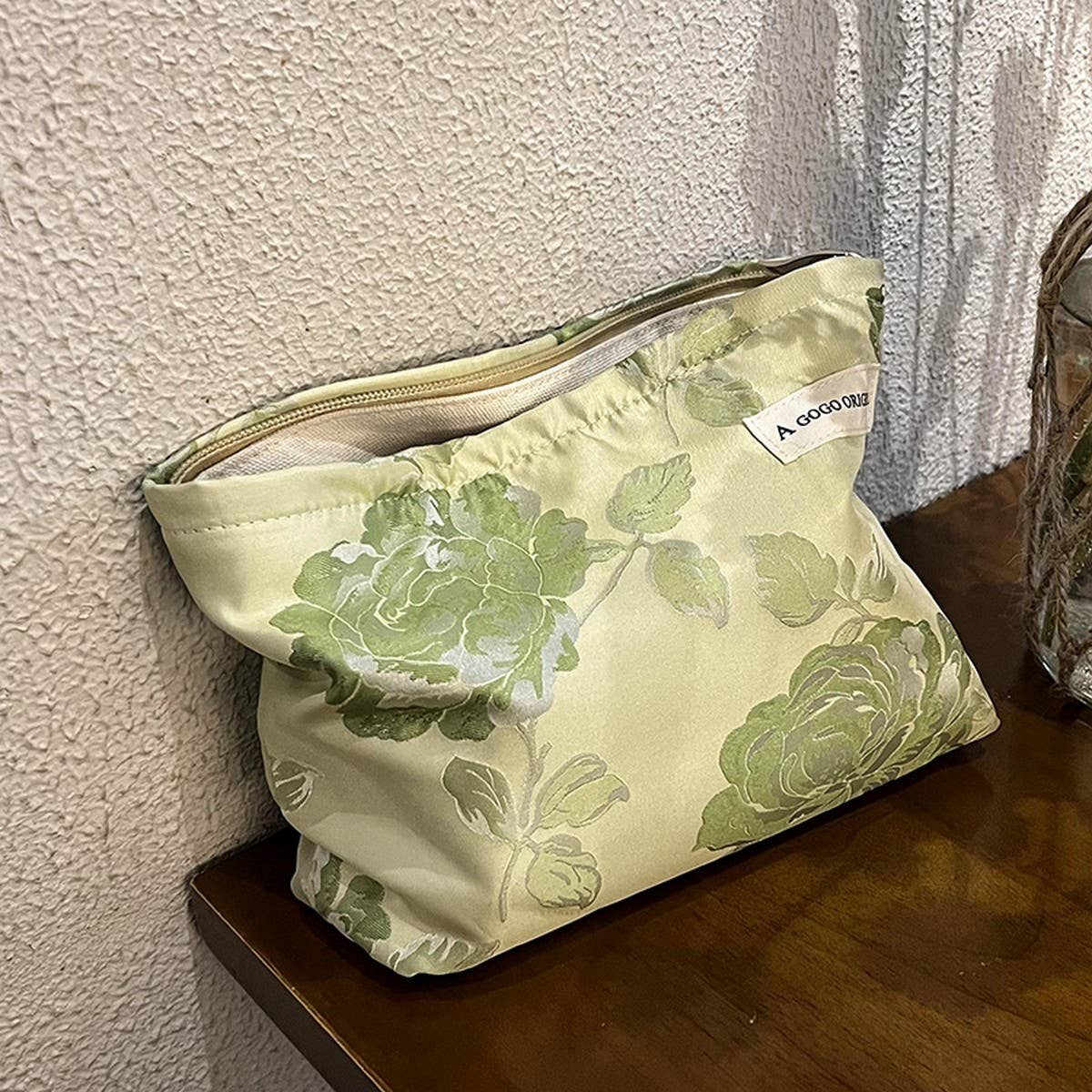 Green Vintage Makeup Bag Large Travel Wash Storage_Cuab00728