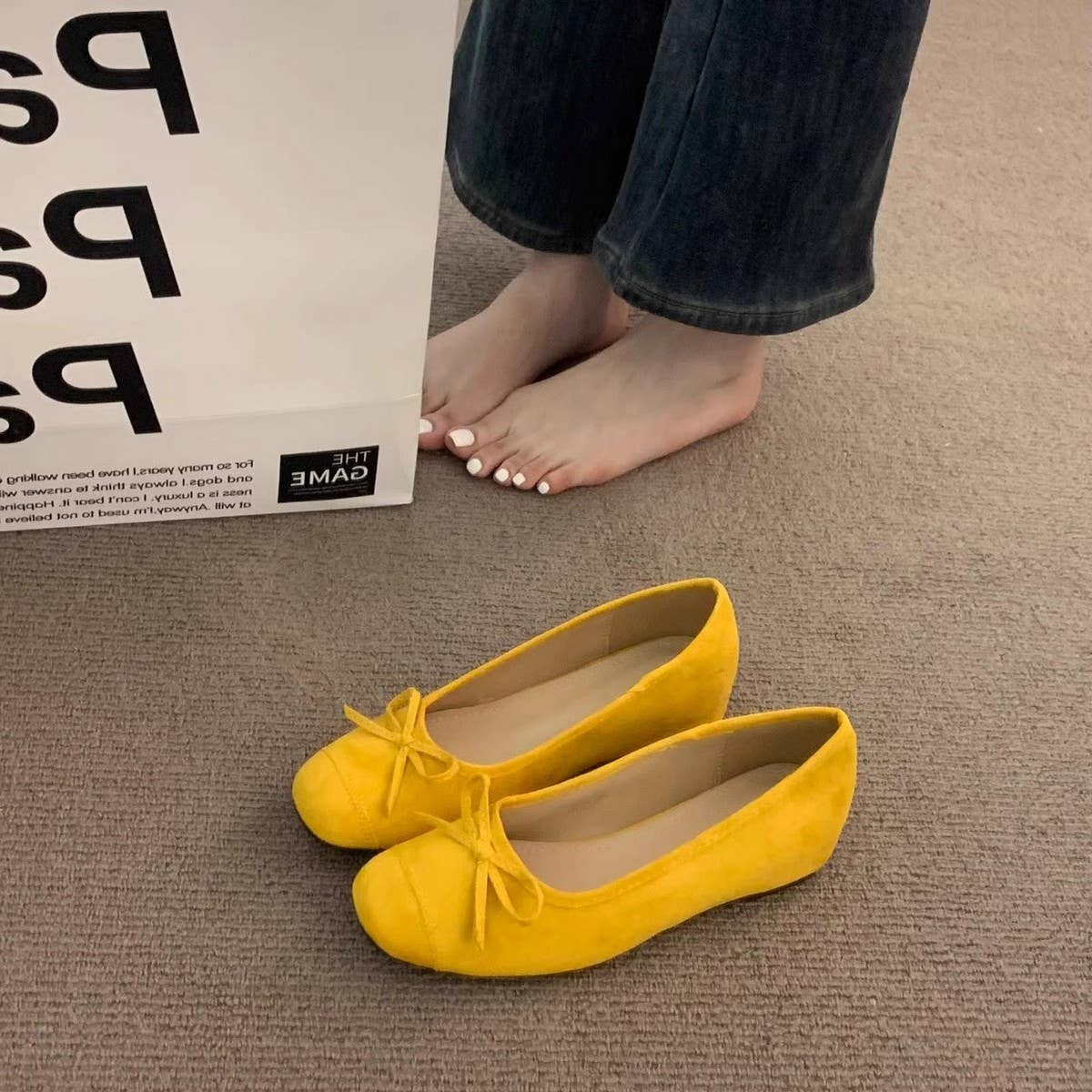 Yellow Ballet Flats With Wedge An Soft Sole_Cwshf0059