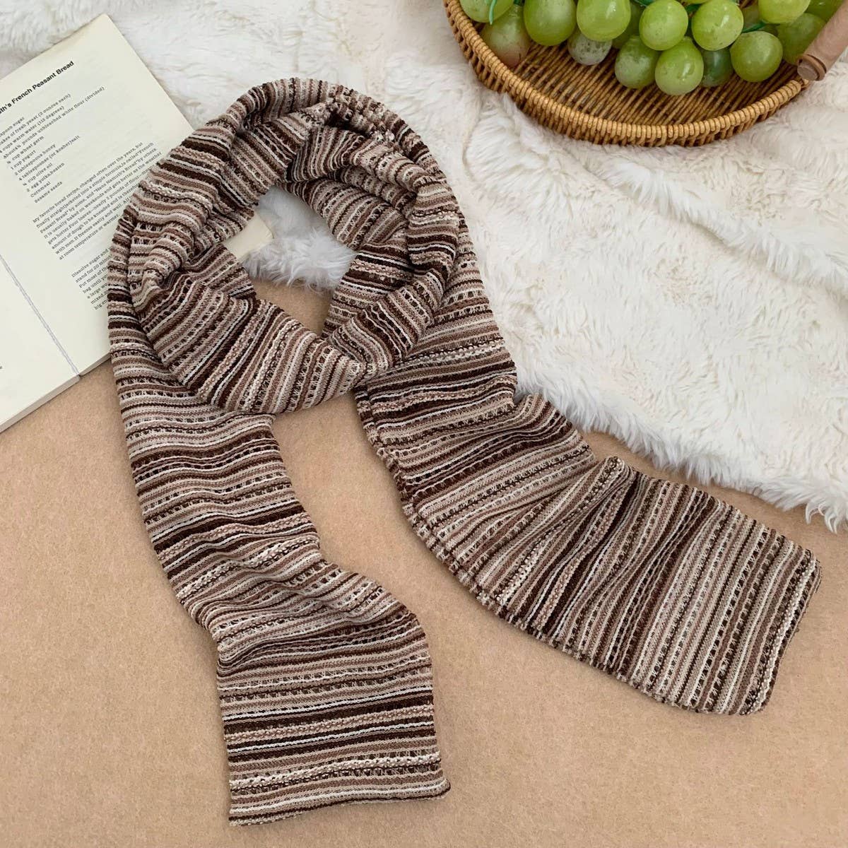 Retro Knit Stripe Scarf Colorblock Long Wrap_Cwasc03023