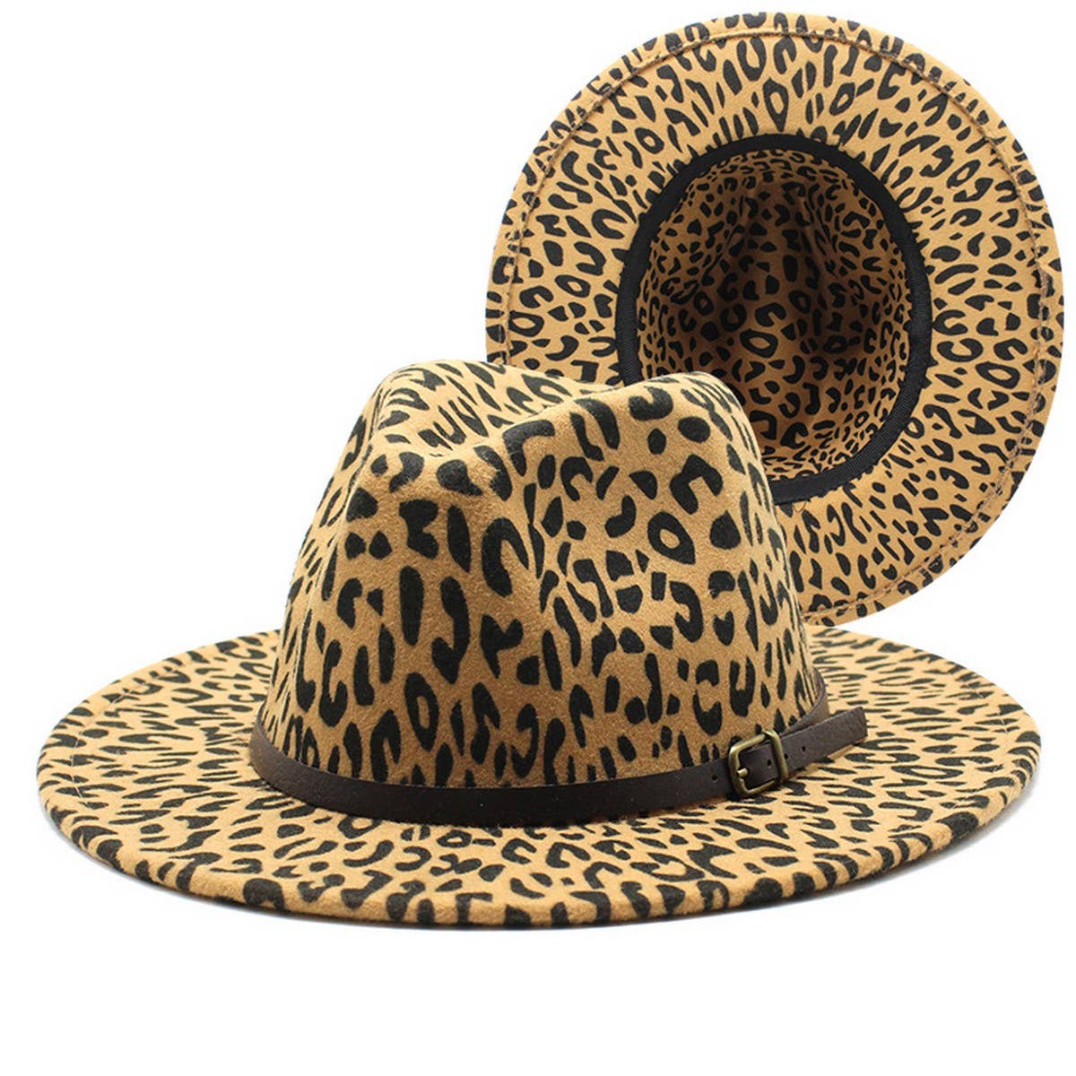 LEOPARD PRINT WOOLEN HAT WIDE BRIM JAZZ HAT_CWAH2534