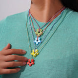 COLORFUL GLASS FLOWER PENDANT ROPE NECKLACE_CWMM7527