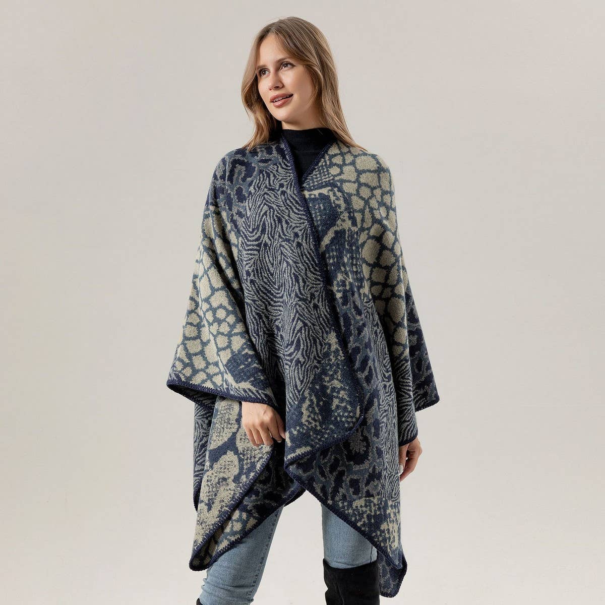 LEOPARD PRINT SCARF SLIT SHAWL FASHION CAPE_CWASC2217