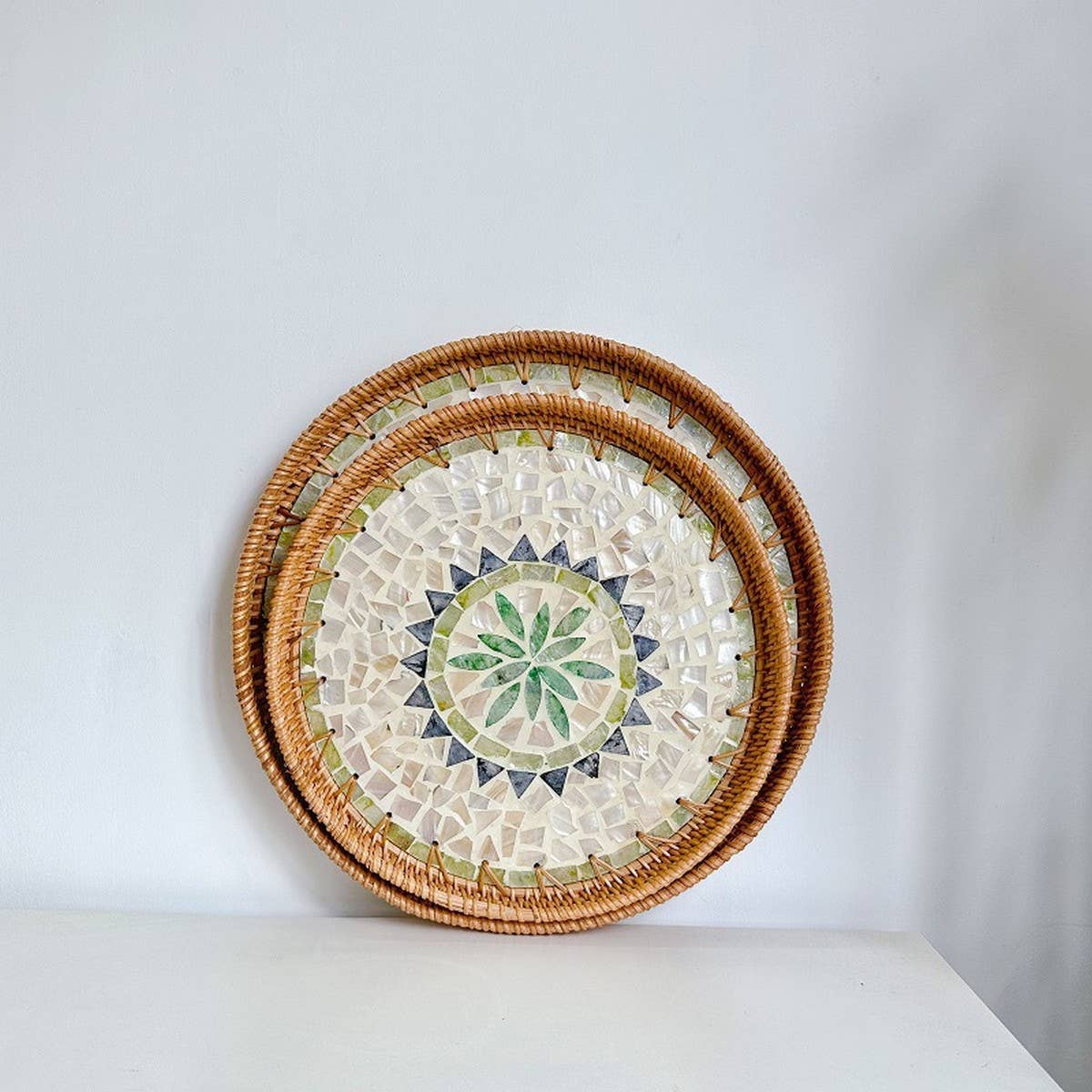 RATTAN SHELL STORAGE BASKET TRAY 2 PIECE SET_CWMM4540