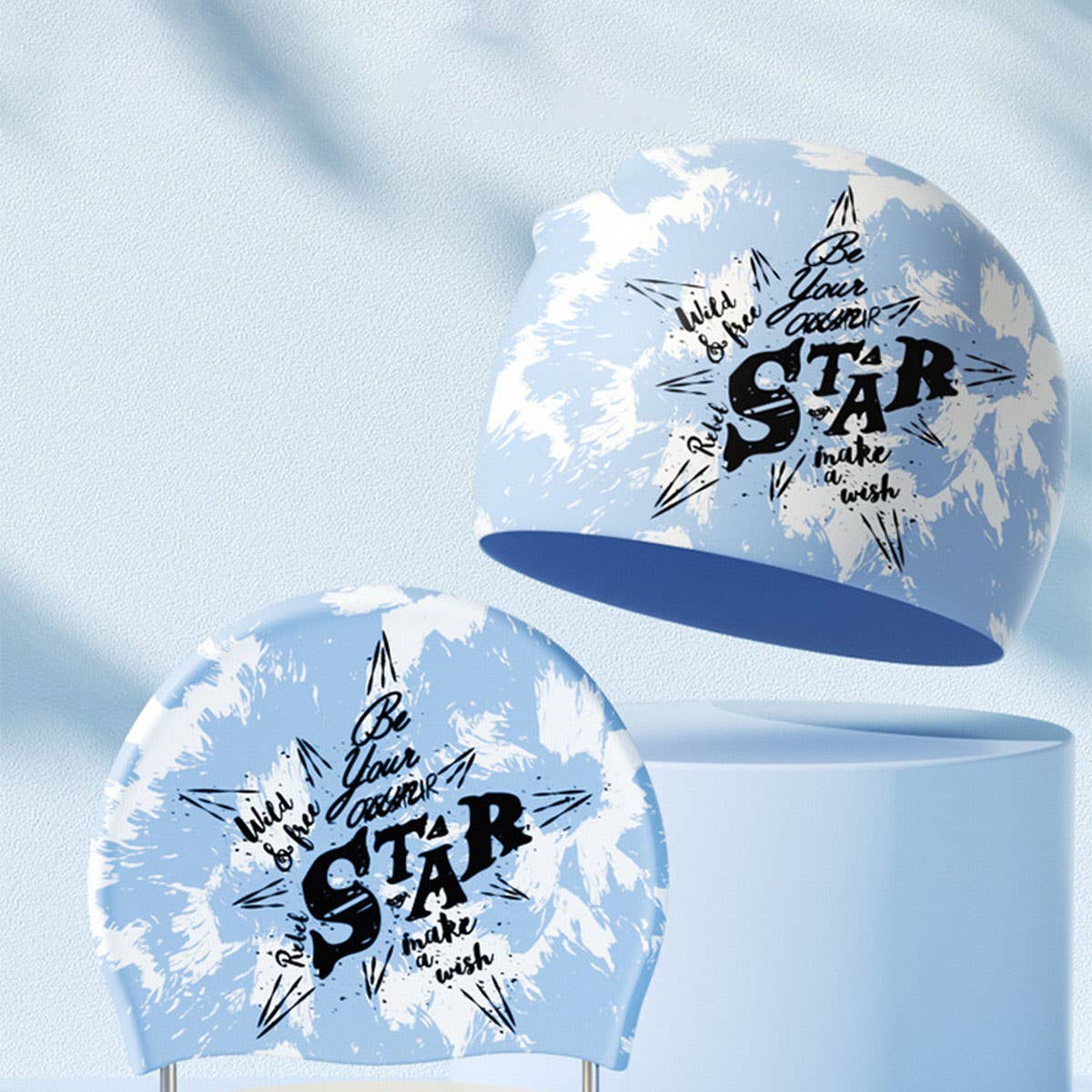 ADULT SILICONE SWIM CAP WATERPROOF STYLISH PRINT_CWMM6719