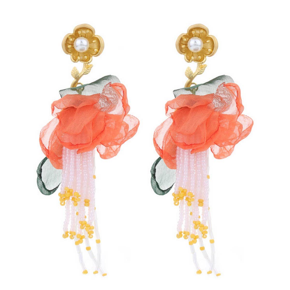 BOHO FLORAL TASSEL EARRINGS GOLD PLATED DESIGN_CWMM6193