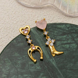 BOW HORSESHOE BOOT ZIRCON 18K GOLD STUD EARRINGS_CWAJE5069