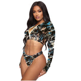 Womens Tie-Dye Bikini Set Long Sleeve Swimsuit_Cwmw0197