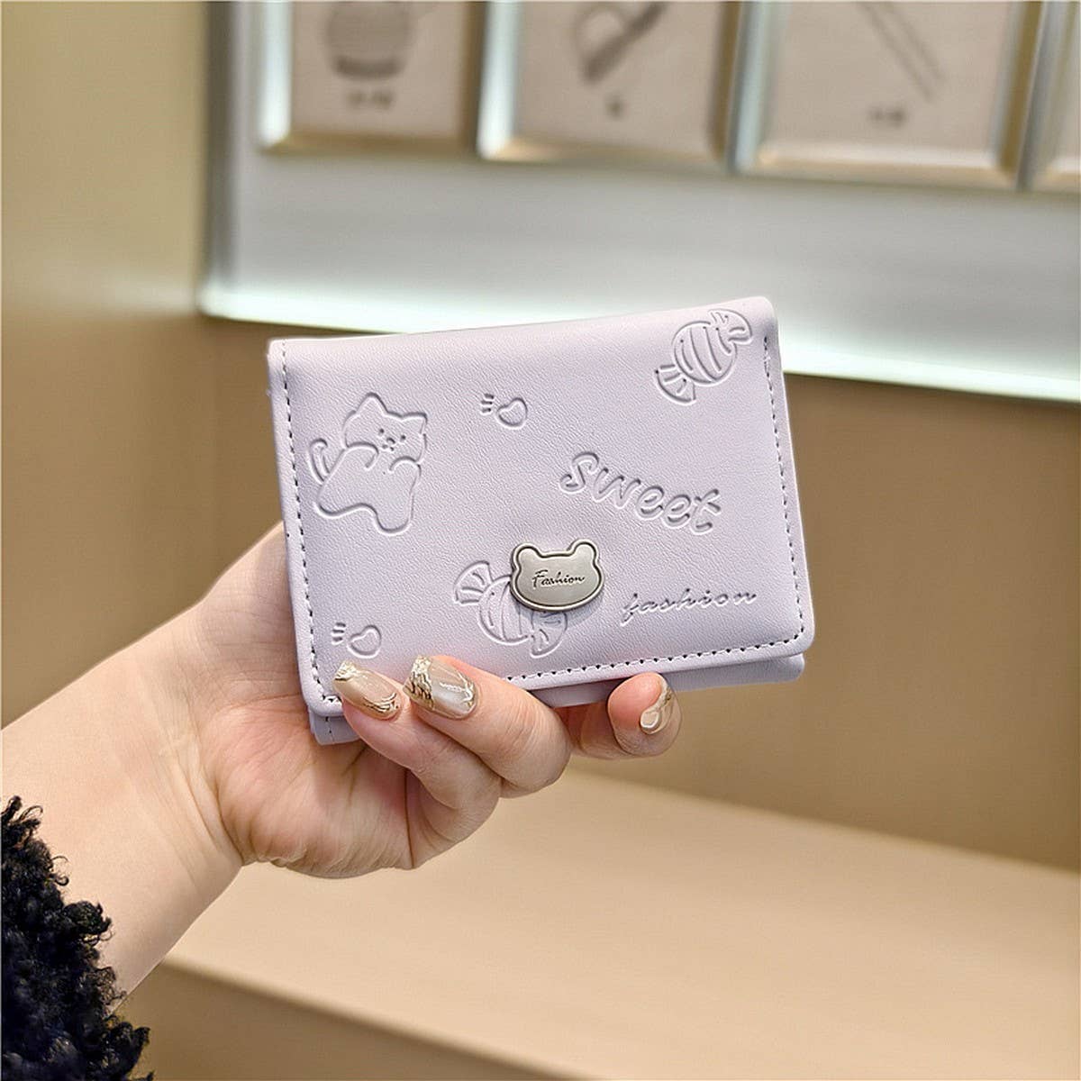 Cute Embossed Cat Candy Color Mini Wallet_Cwab06219