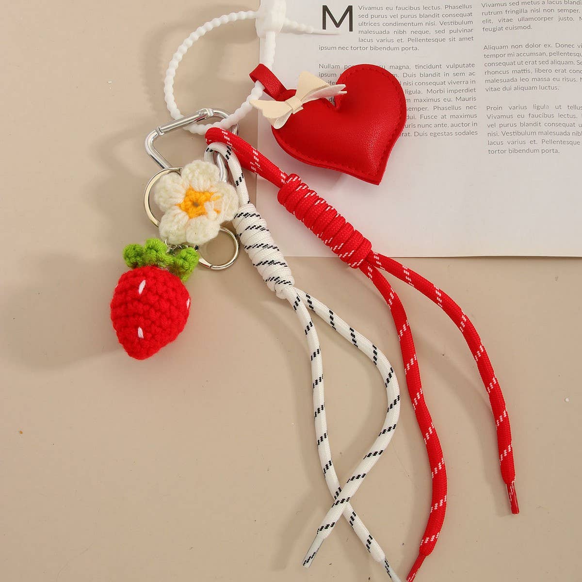 STRAWBERRY BOW KEYCHAIN WITH HEART FLORAL CHARM_CWMM7623