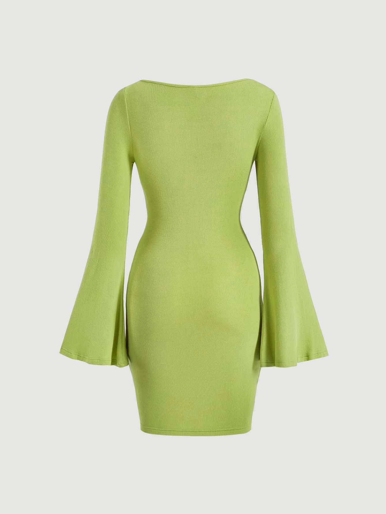 Waist Pack Hip Flared Sleeve Sheath Dress