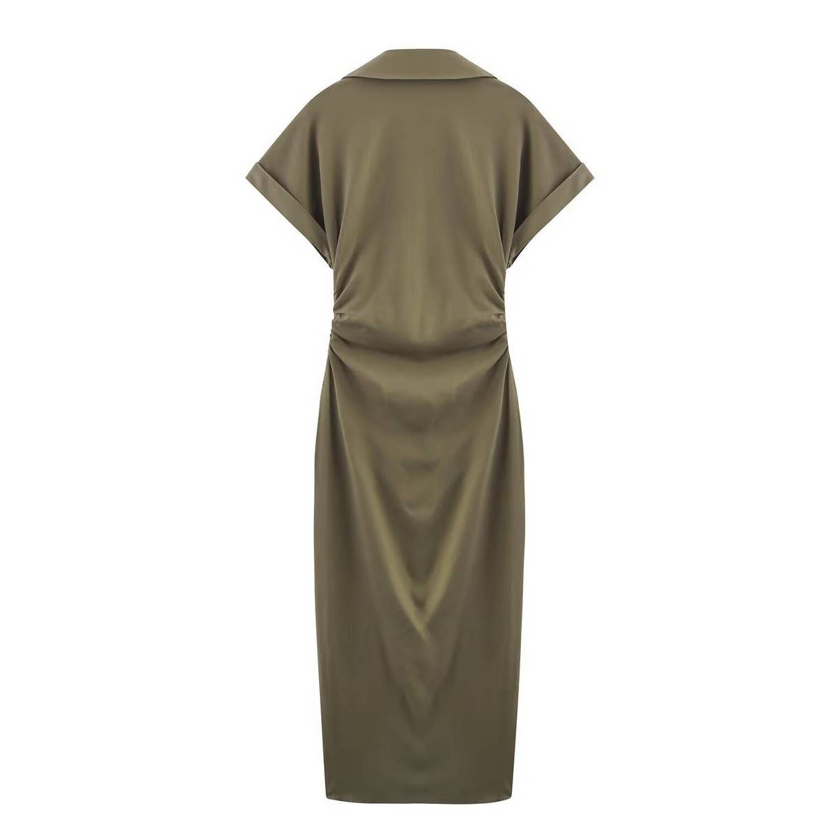 LINEN COLLARED SHORT SLEEVE MIDI DRESS FOR WOMEN_CWDMD5785