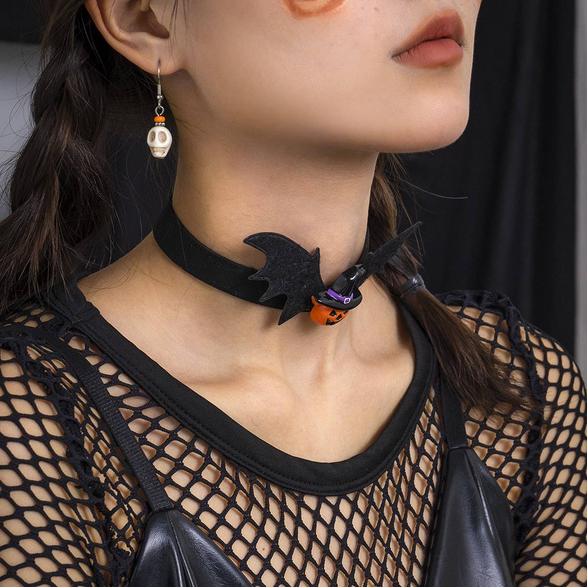 SWEET COOL HALLOWEEN PUMPKIN GHOST NECKLACE_CWAJE1490