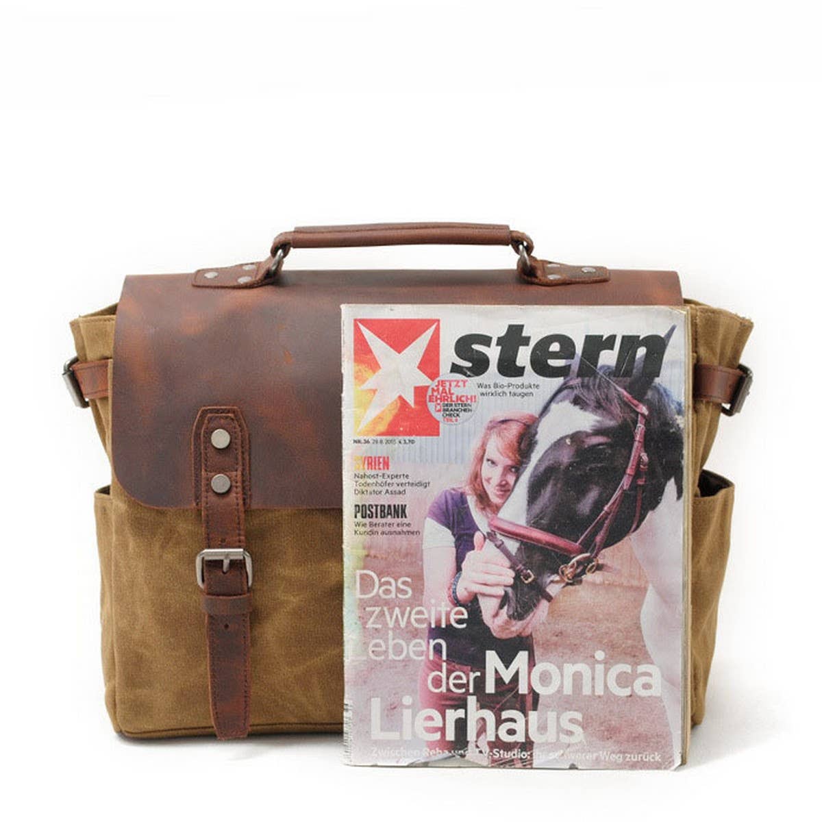 MENS RETRO WAXED CANVAS LEATHER MESSENGER BAG_CWAB5559