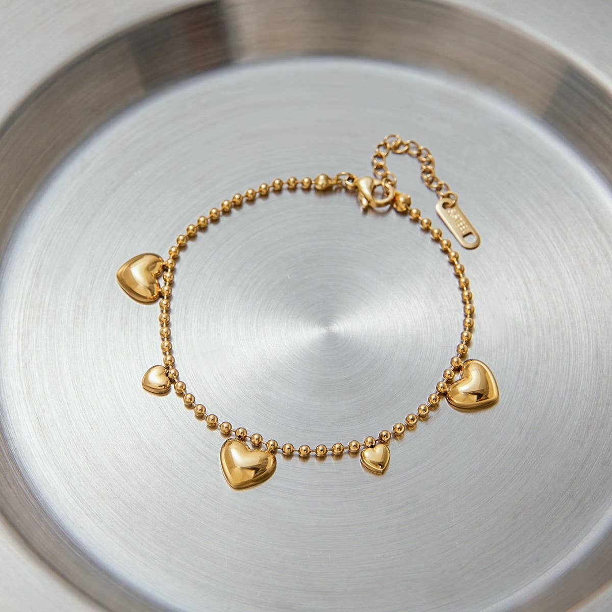 18K GOLD HEART BEAD CHAIN BRACELET TITANIUM STEEL_CWAJE4839
