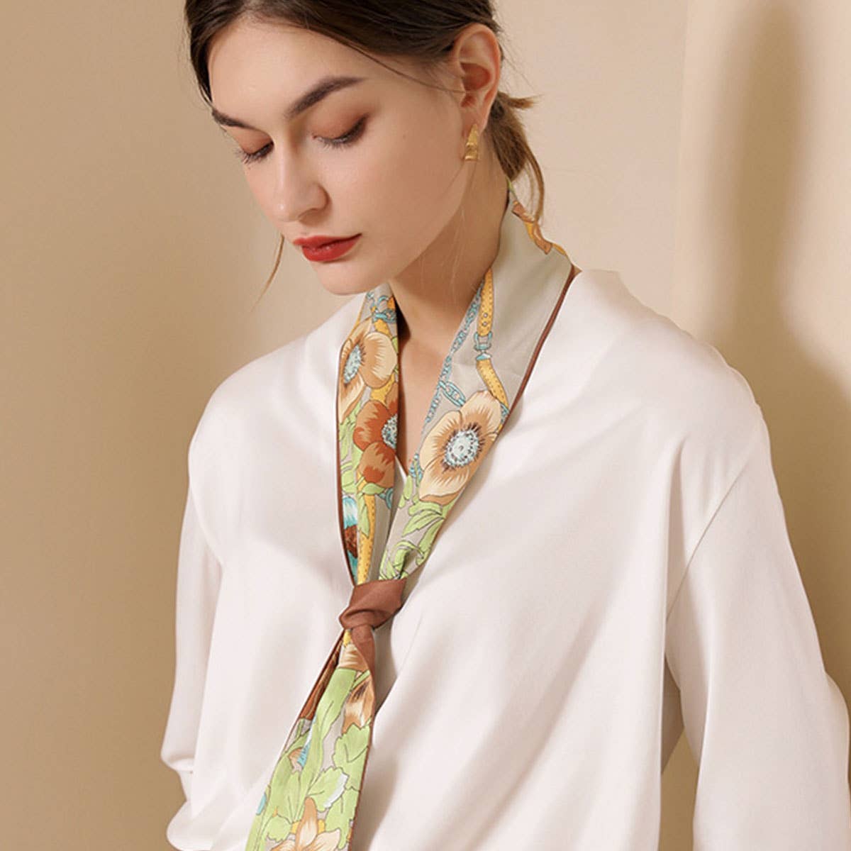 FLORAL TWILLY SCARF FOR HAIR BAG SATIN SILK_CWASC0241