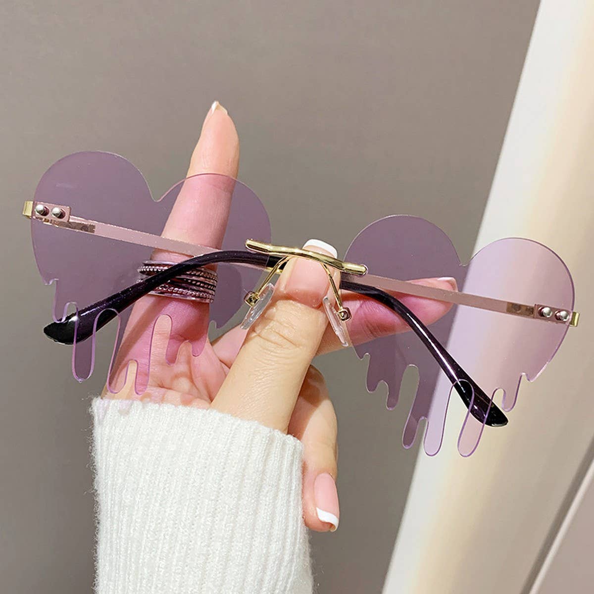 Water Drops Heart Tears Frameless Cut Edge Glasses_Cwasg0350