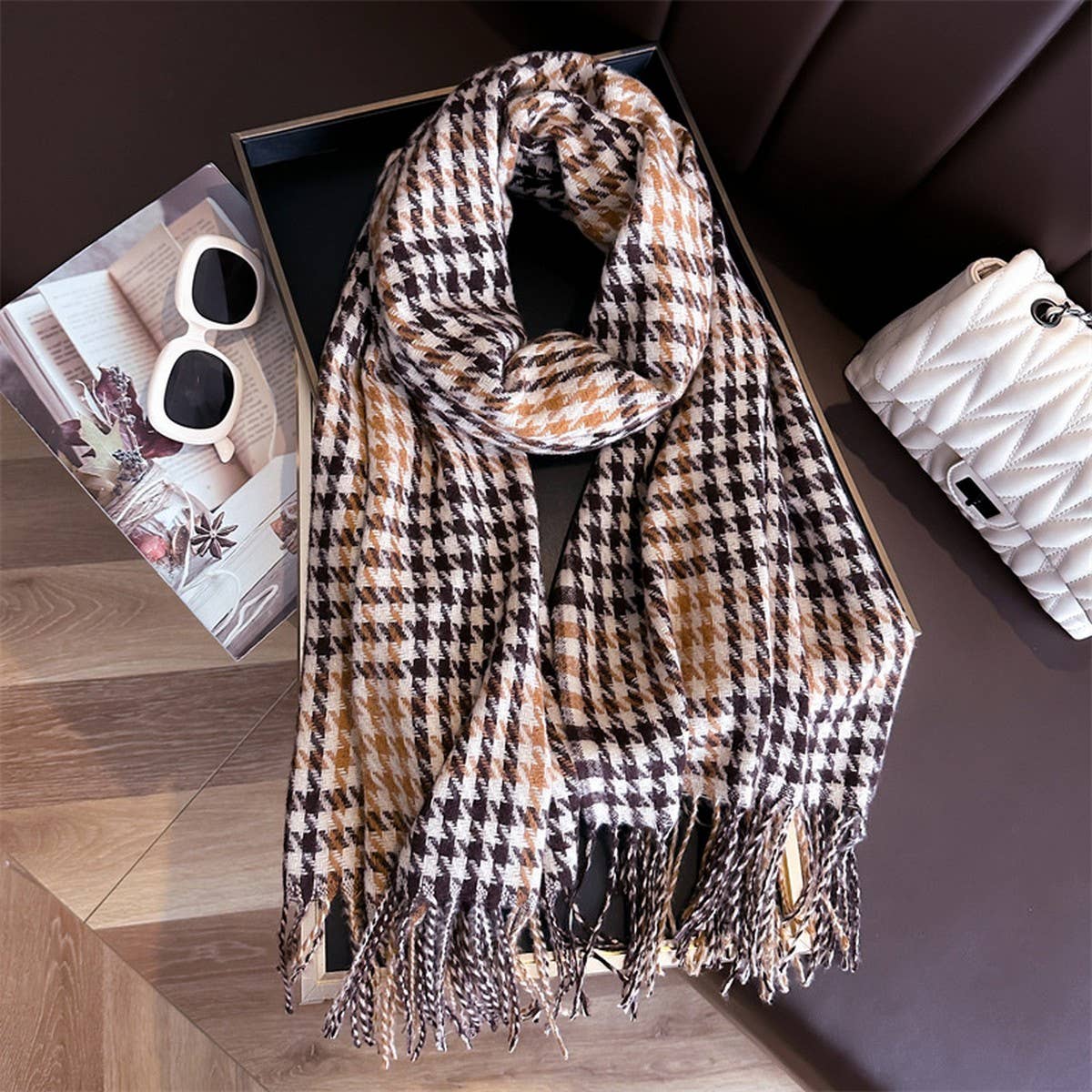 Ven Plaid Fringe Shawl Wrap For Fall Winter_Cwasc2752