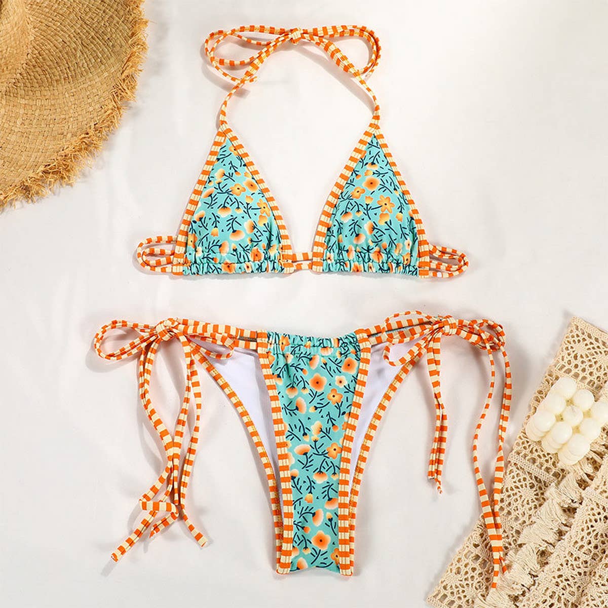 CONTRAST PRINT STRAPPY BIKINI SWIMSUIT_CWMW0240