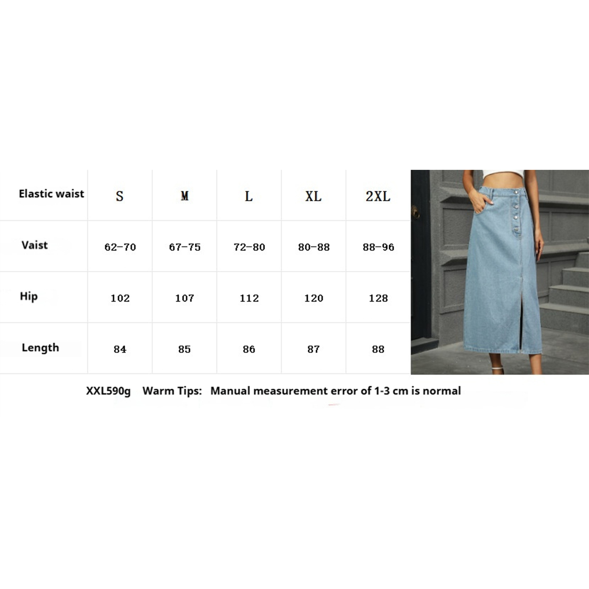 Wome Washed Denim Midi Skirt With Buttons_Cwjsk0206