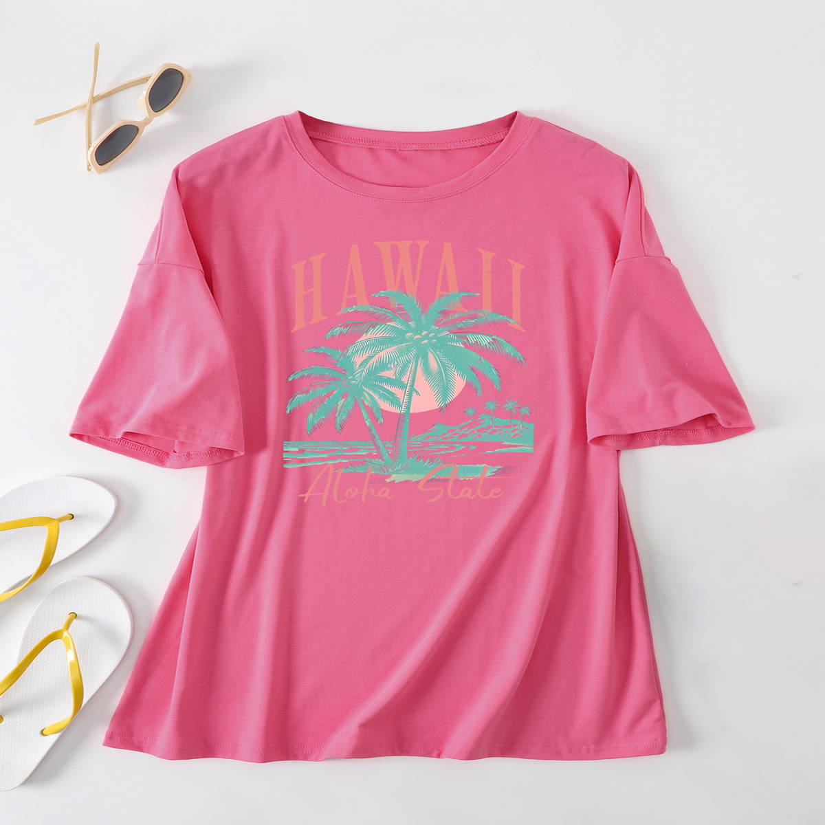 CASUAL COCONUT TREE TEE FOR WOMEN OVERSIZED_CWTTS1467