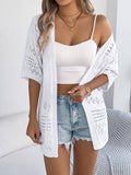 Solid-Color Hollowed-Out Mid-Sleeve Cardigan
