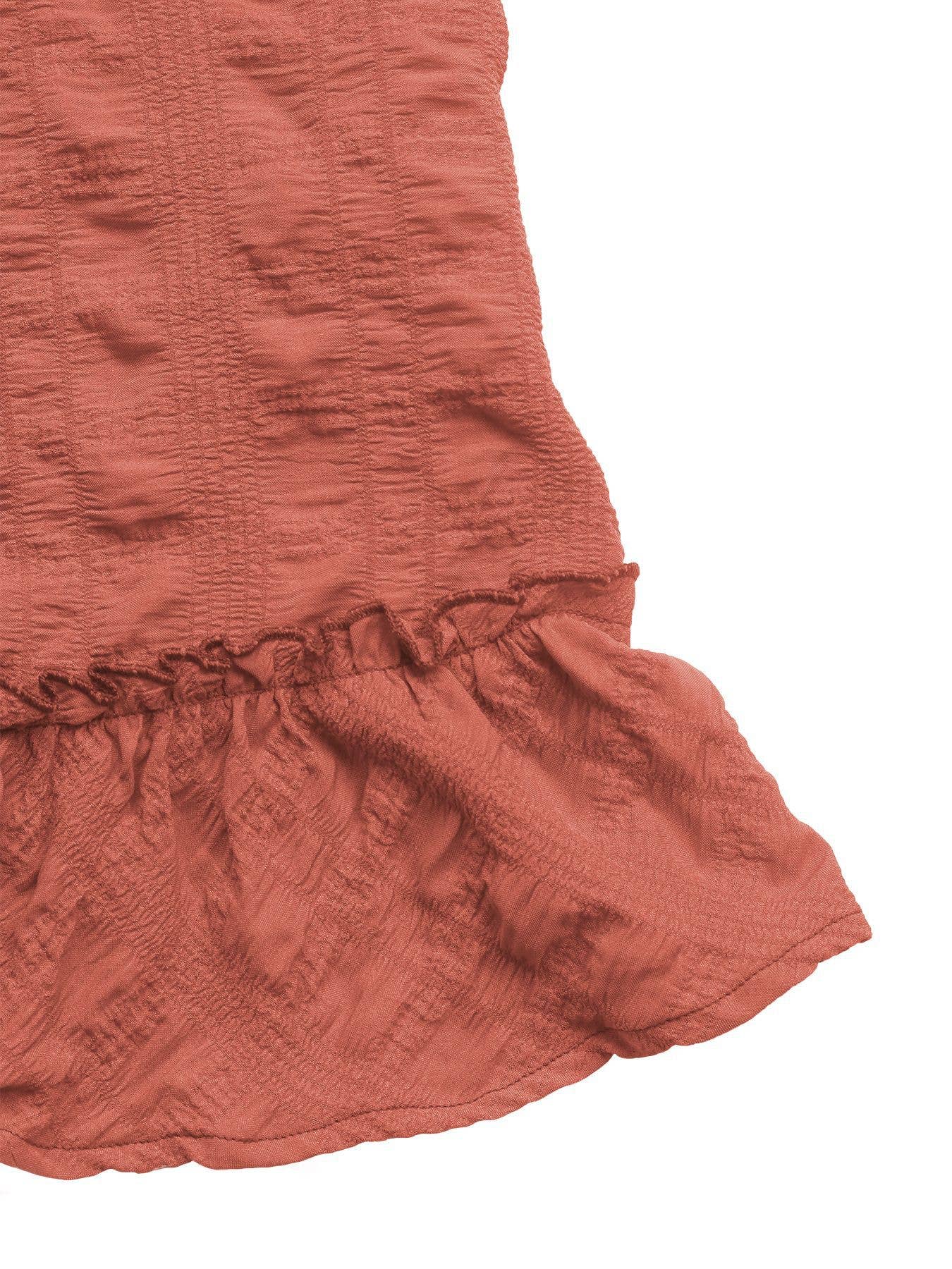 Solid Color Texture Pleated Ruffled Short Dress