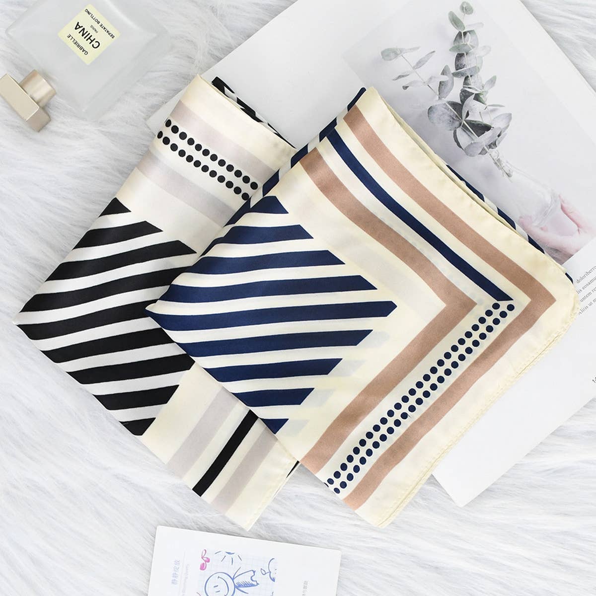 STRIPED SATIN SQUARE SCARF FOR SUN BAG WRAP_CWASC1149