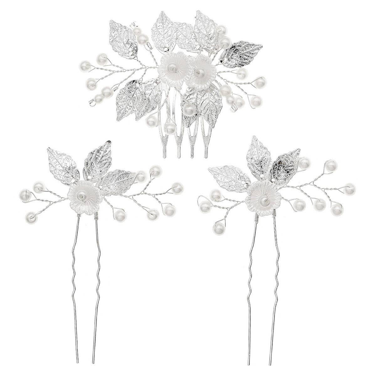 SILVER LEAF PIN BRIDAL HAIR ACCESSORIES_CWAHA2789
