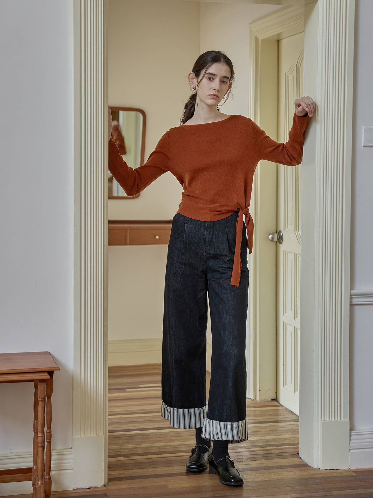 Straight-Leg Striped Wide-Leg Jeans