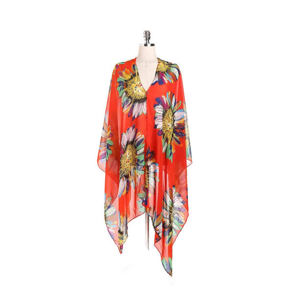 SUNFLOWER PRINT FRONT OPEN KIMONO FOR SUMMER_CWASC0796
