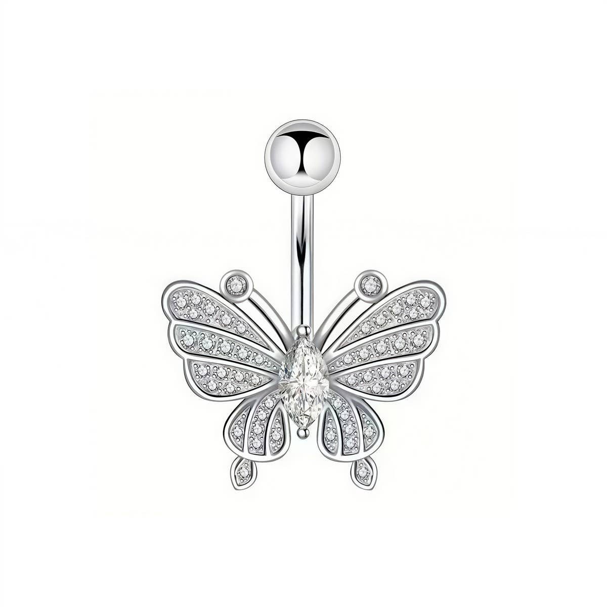 CZ BUTTERFLY BELLY BUTTON RING PIERCING JEWELRY_CWMM9378