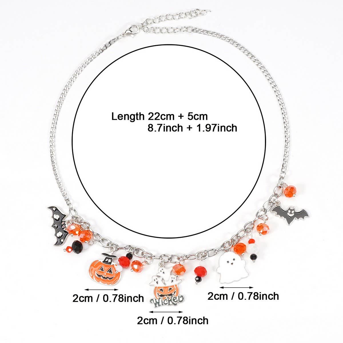 Cwaje05680_Halloween Ghost Pumpkin Beaded Pendant Necklace