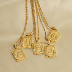 Cwaje1937_Square Stainless Steel Letter Fashion Necklace