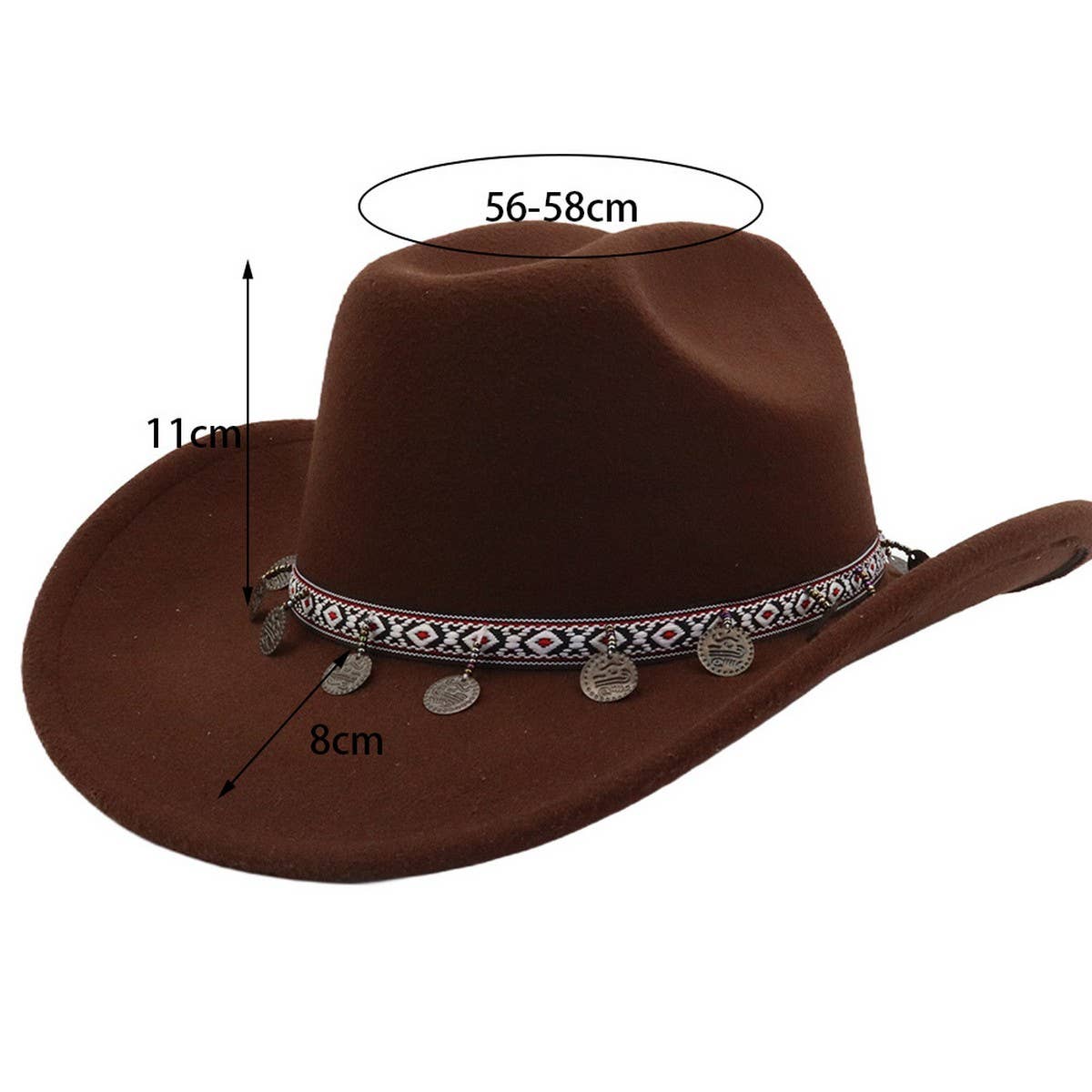 NEW WESTERN ETHNIC WOOL COWBOY FEDORA HAT_CWAH04467