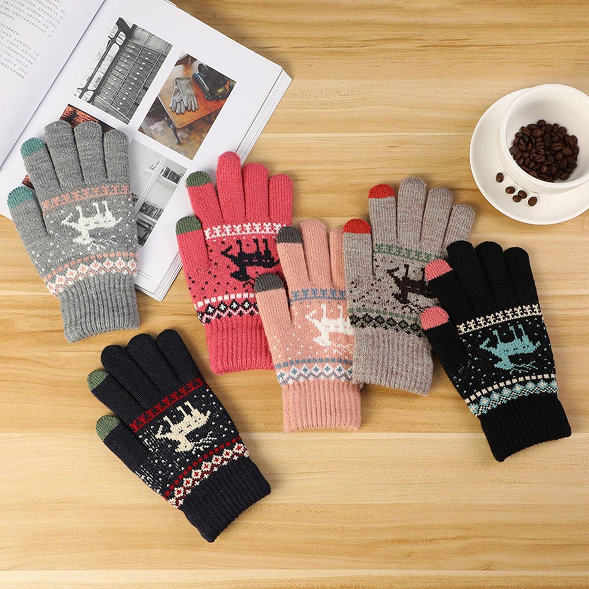 CUTE DEER PLUSH THICK TOUCH SCREEN GLOVES_CWAG0151