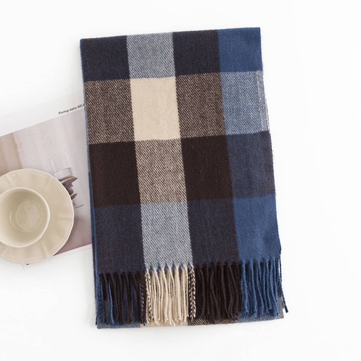 MELANGE PLAID SCARF SOFT FAUX CASHMERE FALL WRAP_CWASC1004