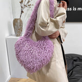 Winter Crossbody Oneshoulder Feather Heart Plushbag_Cwab4006