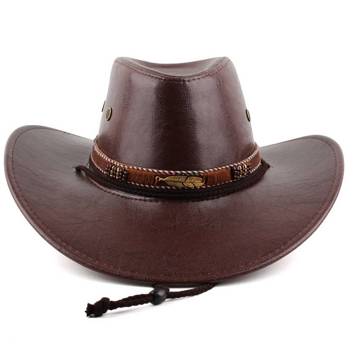 FEATHER DECOR WESTERN COWBOY HAT PU SUEDE SUN HAT_CWAH1887