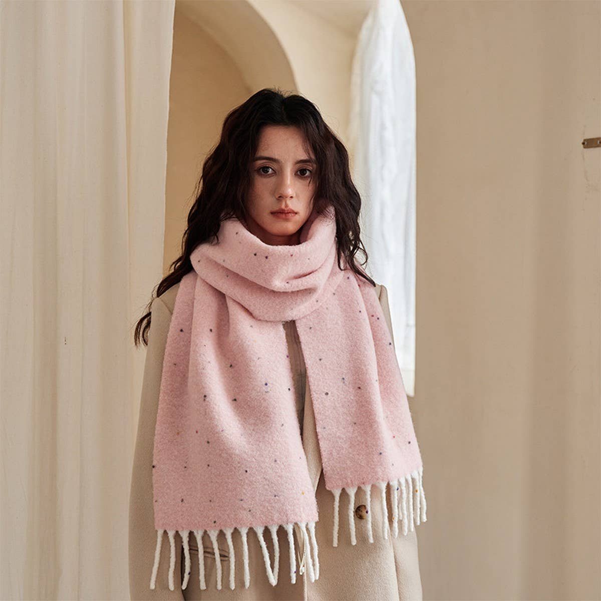 50 WOOL BLEND SPECKLED YARN SCARF WINTER COZY_CWASC2372