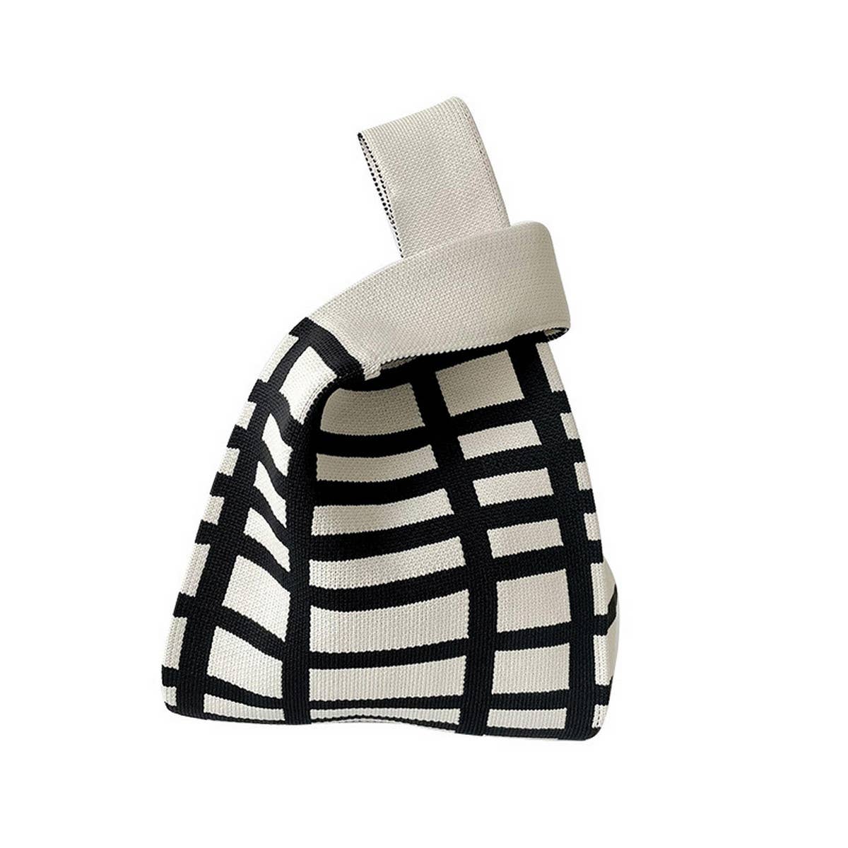 BLACK AND WHITE STRIPED STITCH HANDBAG_CWAB2393