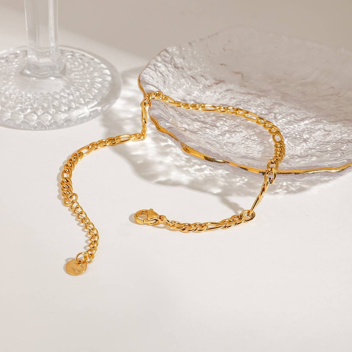 18K GOLD FIGARO CHAIN ANKLET STAINLESS STEEL_CWAJE4754