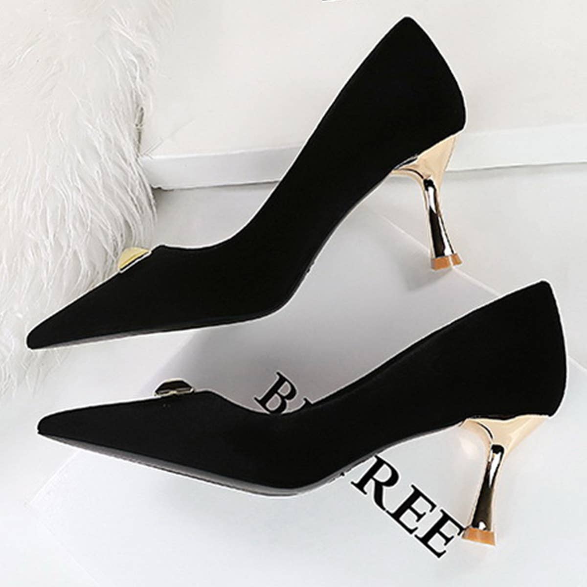 RETRO METAL BUCKLE SHALLOW POINTED TOE HIGH HEELS_CWSHH0097