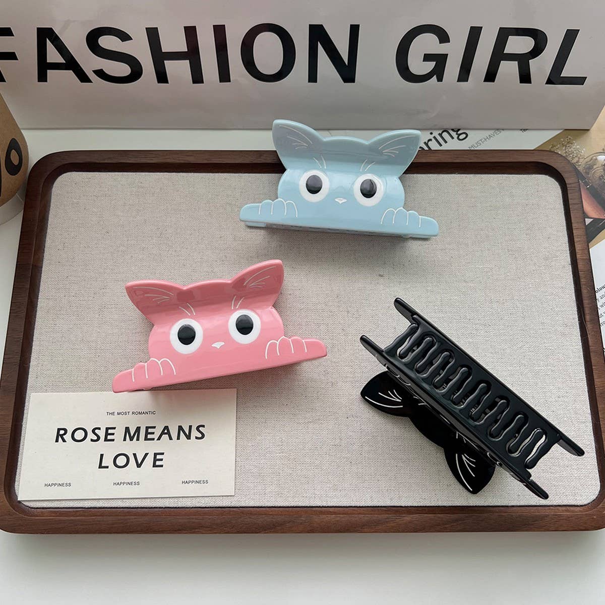 CUTE CAT HAIR CLAW SOLID ACETATE CLIP FOR GIRLS_CWAHA5745