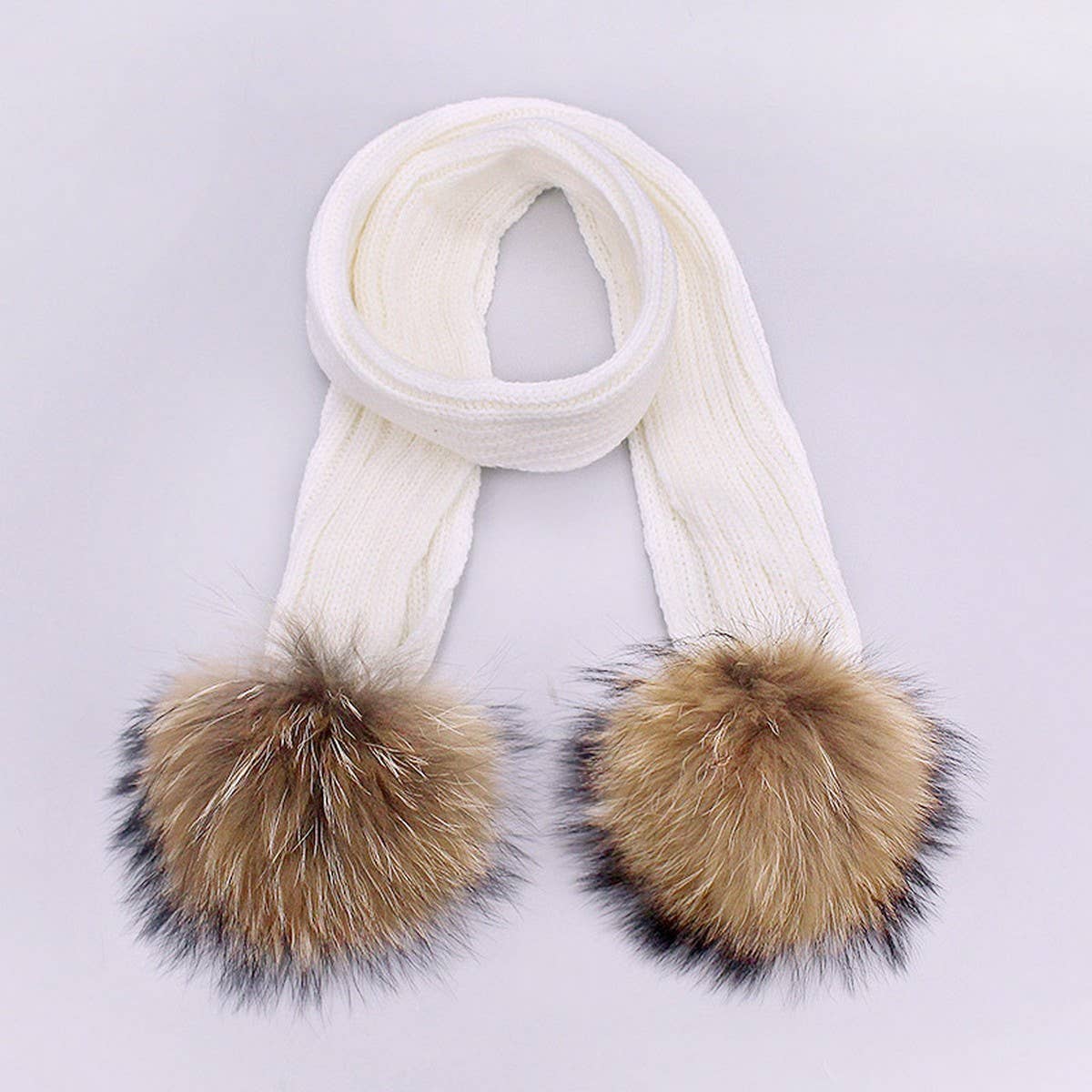 Winter Knit Scarf With Real Raccoon Fur Pom_Cwasc03494